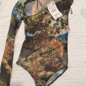 Abstract Patterned Bodysuit in Earthy Tones